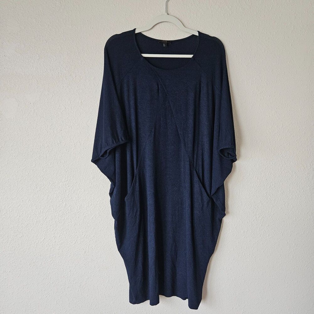COS Dress Batwing Draped Round Neck Knit Navy Blue Short Sleeved Size M
